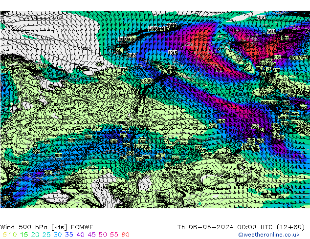 Wind 500 hPa ECMWF Th 06.06.2024 00 UTC