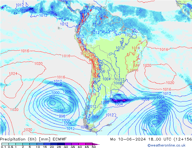 Precipitation (6h) ECMWF Mo 10.06.2024 00 UTC