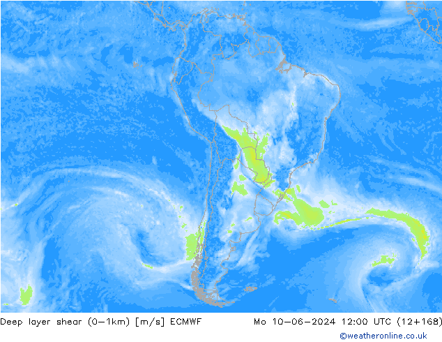 Deep layer shear (0-1km) ECMWF пн 10.06.2024 12 UTC