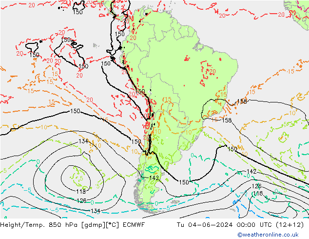 Yükseklik/Sıc. 850 hPa ECMWF Sa 04.06.2024 00 UTC