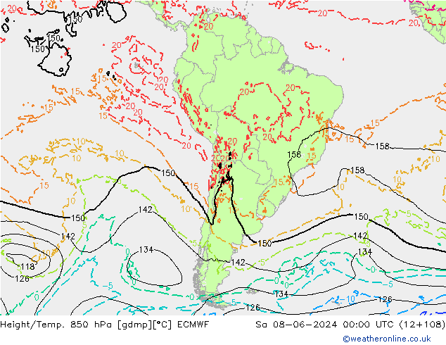 Height/Temp. 850 hPa ECMWF Sa 08.06.2024 00 UTC