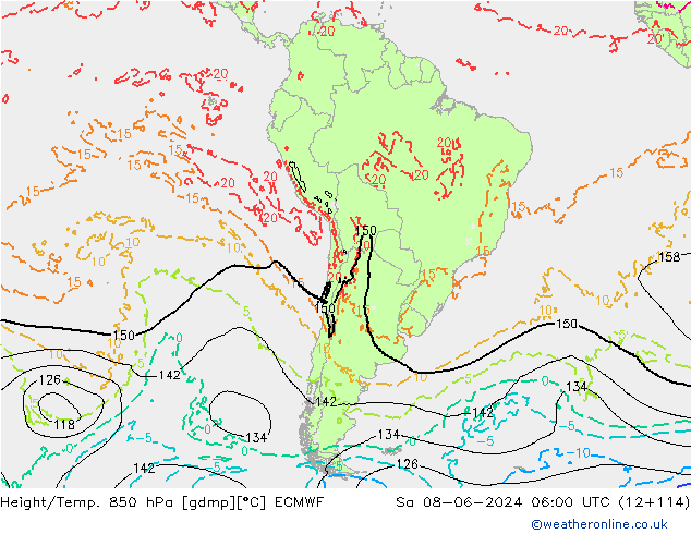 Height/Temp. 850 hPa ECMWF So 08.06.2024 06 UTC