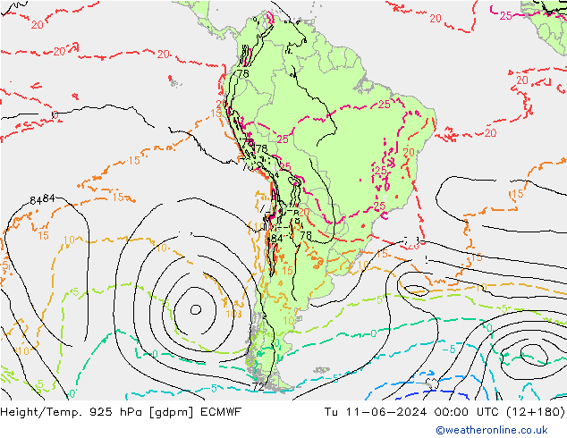 Height/Temp. 925 hPa ECMWF Ter 11.06.2024 00 UTC