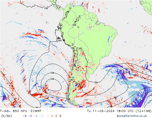 T-Adv. 850 hPa ECMWF Tu 11.06.2024 18 UTC