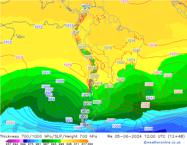 Thck 700-1000 hPa ECMWF St 05.06.2024 12 UTC