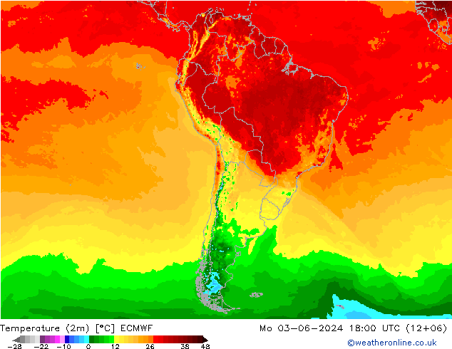 température (2m) ECMWF lun 03.06.2024 18 UTC