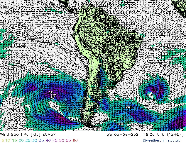 Viento 850 hPa ECMWF mié 05.06.2024 18 UTC