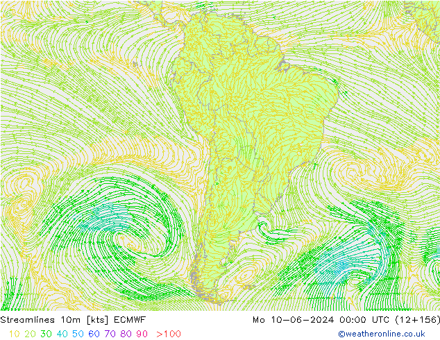 ветер 10m ECMWF пн 10.06.2024 00 UTC