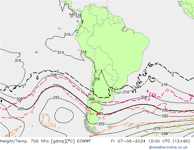 Géop./Temp. 700 hPa ECMWF ven 07.06.2024 12 UTC