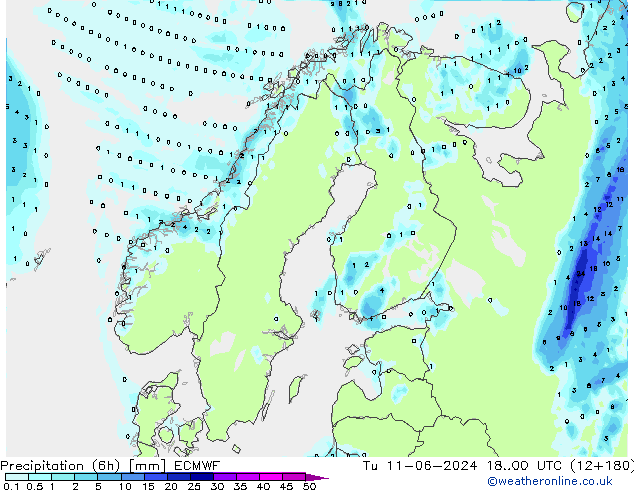 Z500/Rain (+SLP)/Z850 ECMWF Út 11.06.2024 00 UTC