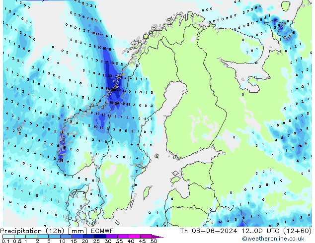 осадки (12h) ECMWF чт 06.06.2024 00 UTC