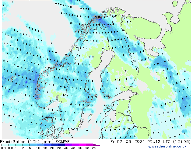 Precipitation (12h) ECMWF Fr 07.06.2024 12 UTC