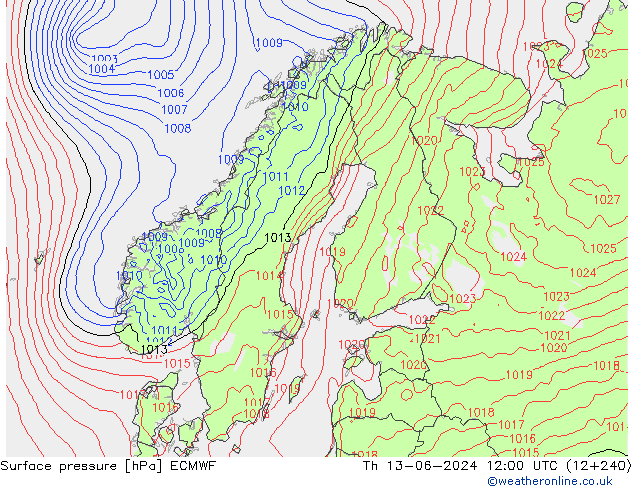 地面气压 ECMWF 星期四 13.06.2024 12 UTC