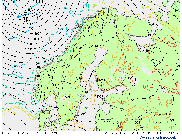 Theta-e 850hPa ECMWF Mo 03.06.2024 12 UTC