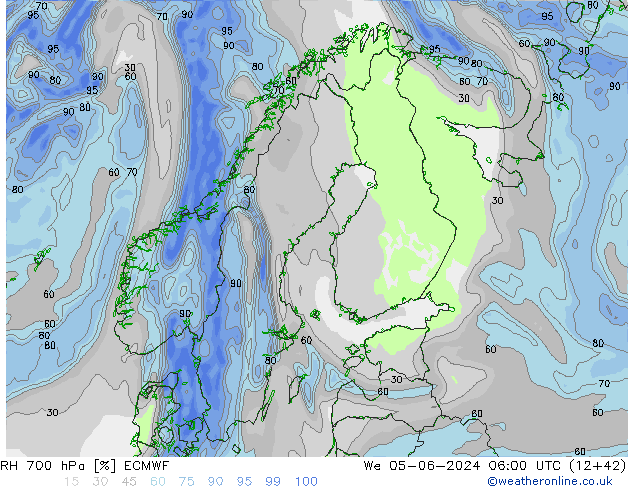 RH 700 гПа ECMWF ср 05.06.2024 06 UTC