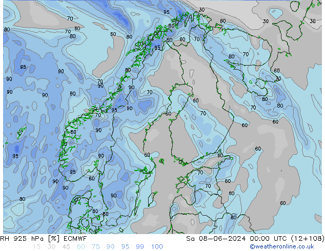 RH 925 hPa ECMWF Sa 08.06.2024 00 UTC