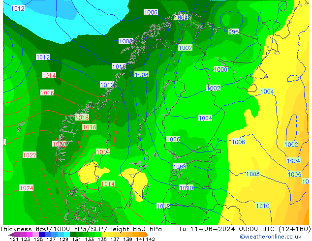 Thck 850-1000 hPa ECMWF Ter 11.06.2024 00 UTC