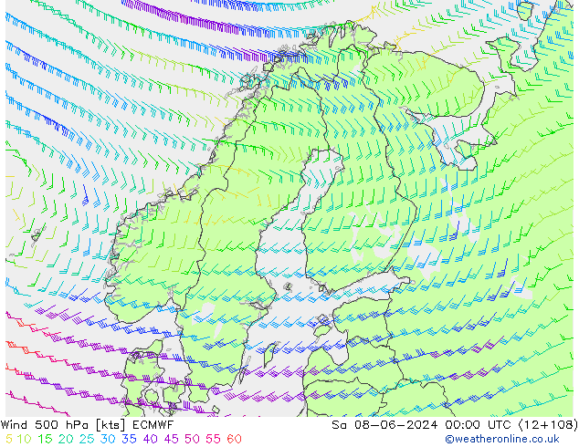 Wind 500 hPa ECMWF Sa 08.06.2024 00 UTC