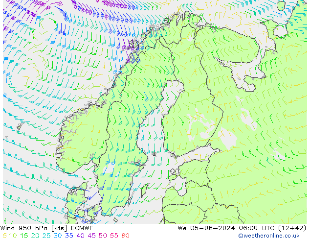 Viento 950 hPa ECMWF mié 05.06.2024 06 UTC