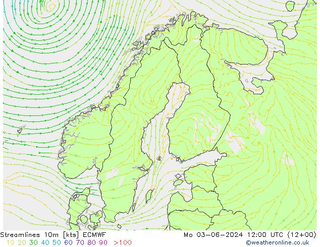 Línea de corriente 10m ECMWF lun 03.06.2024 12 UTC