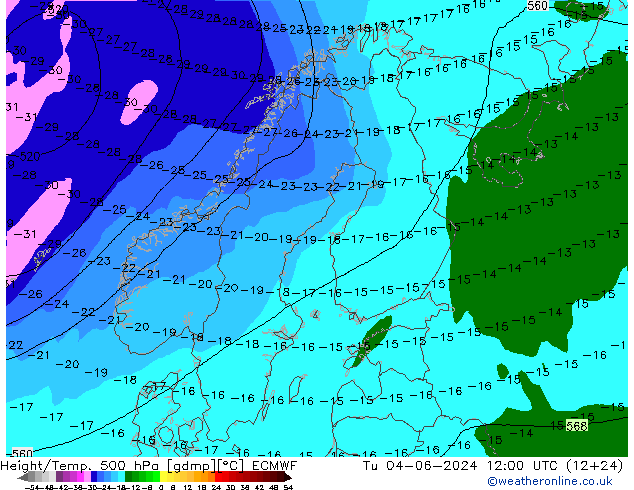 Z500/Rain (+SLP)/Z850 ECMWF mar 04.06.2024 12 UTC