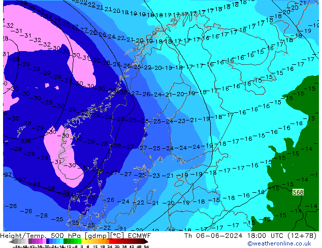 Z500/Rain (+SLP)/Z850 ECMWF jeu 06.06.2024 18 UTC