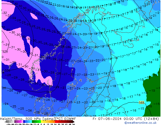 Height/Temp. 500 hPa ECMWF Pá 07.06.2024 00 UTC