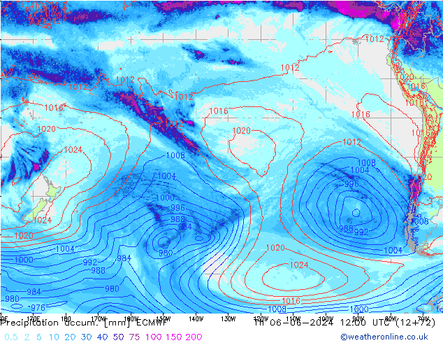 Precipitation accum. ECMWF Čt 06.06.2024 12 UTC