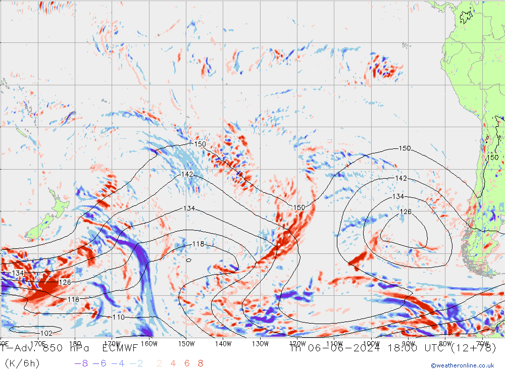 T-Adv. 850 hPa ECMWF Čt 06.06.2024 18 UTC