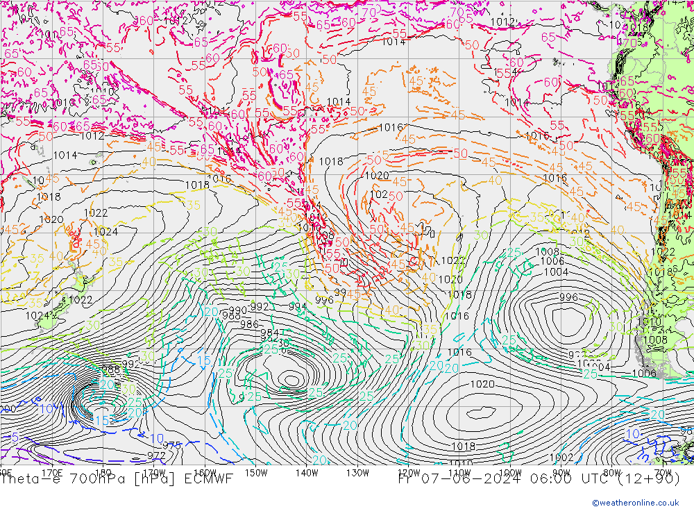 Theta-e 700hPa ECMWF ven 07.06.2024 06 UTC