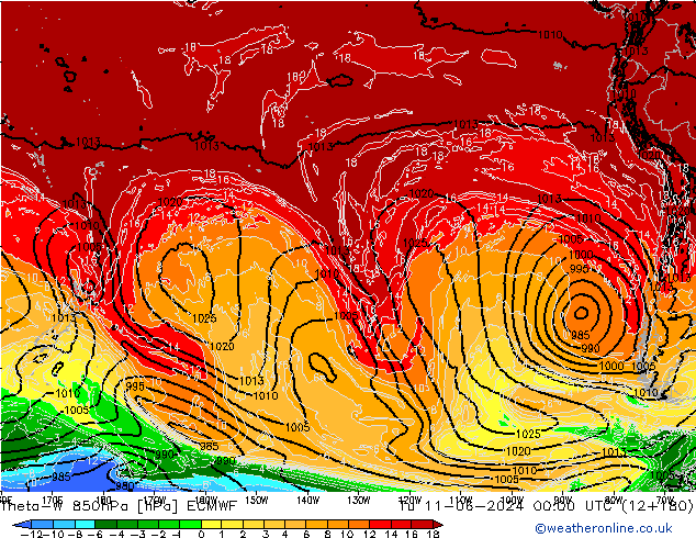 Theta-W 850hPa ECMWF Di 11.06.2024 00 UTC