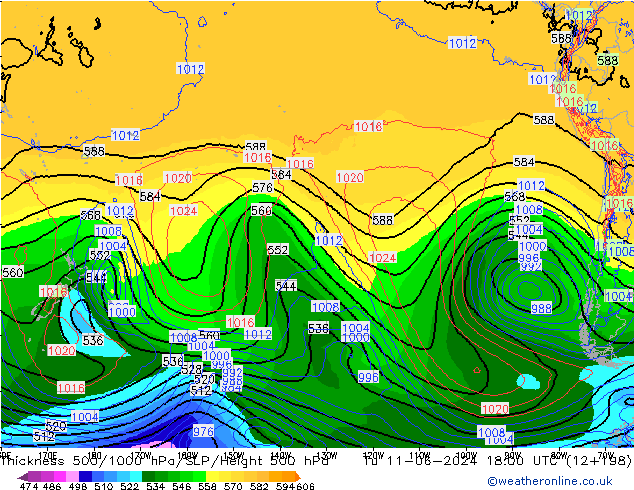 Dikte 500-1000hPa ECMWF di 11.06.2024 18 UTC