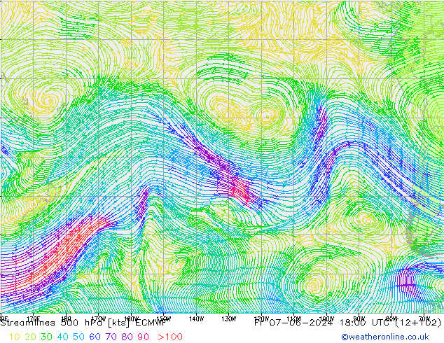 Línea de corriente 500 hPa ECMWF vie 07.06.2024 18 UTC