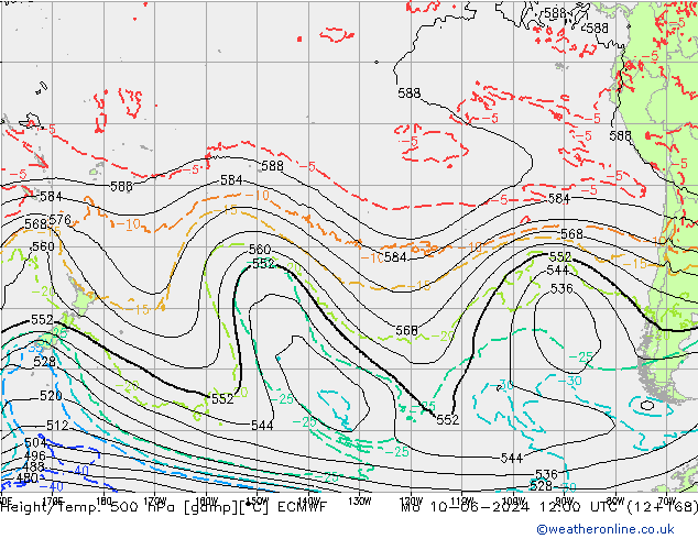 Height/Temp. 500 hPa ECMWF pon. 10.06.2024 12 UTC