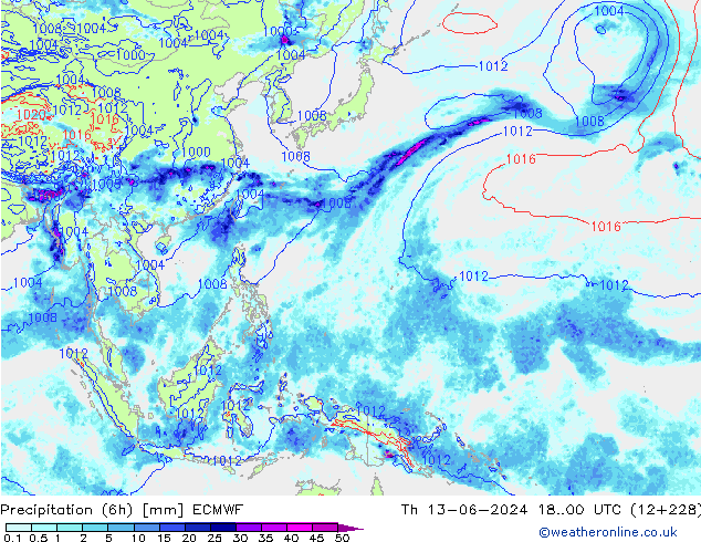 Z500/Rain (+SLP)/Z850 ECMWF Th 13.06.2024 00 UTC