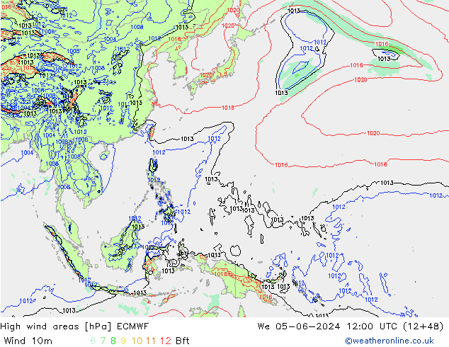 High wind areas ECMWF mié 05.06.2024 12 UTC