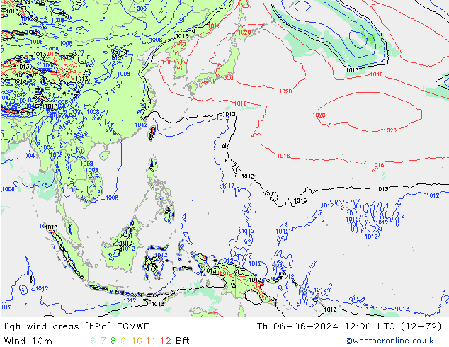 High wind areas ECMWF gio 06.06.2024 12 UTC