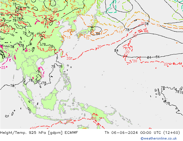 Géop./Temp. 925 hPa ECMWF jeu 06.06.2024 00 UTC