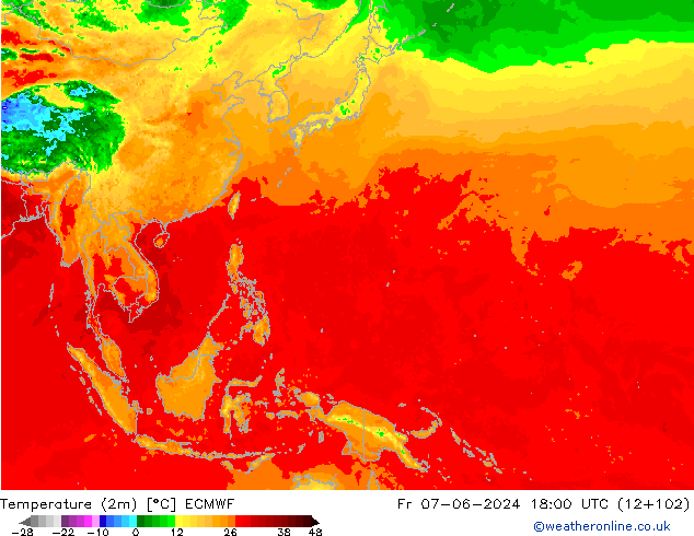 Temperatura (2m) ECMWF ven 07.06.2024 18 UTC