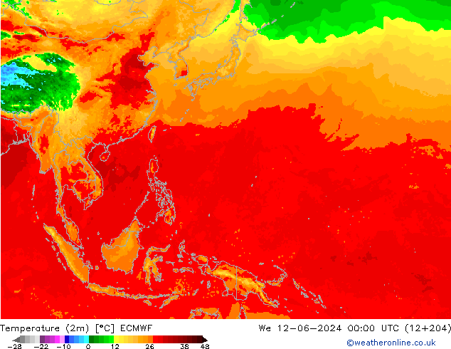 Temperature (2m) ECMWF We 12.06.2024 00 UTC