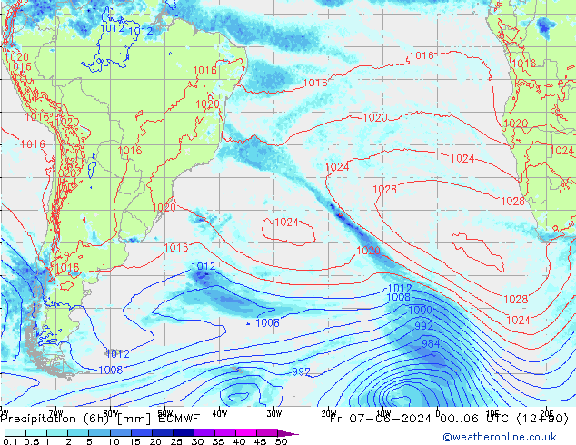 Z500/Rain (+SLP)/Z850 ECMWF ven 07.06.2024 06 UTC