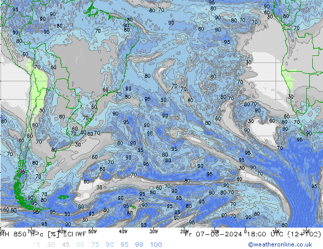 RH 850 hPa ECMWF ven 07.06.2024 18 UTC