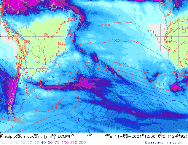 Precipitation accum. ECMWF mar 11.06.2024 12 UTC