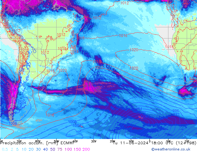 Précipitation accum. ECMWF mar 11.06.2024 18 UTC