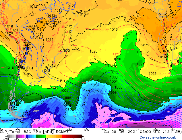 SLP/Temp. 850 hPa ECMWF dim 09.06.2024 06 UTC