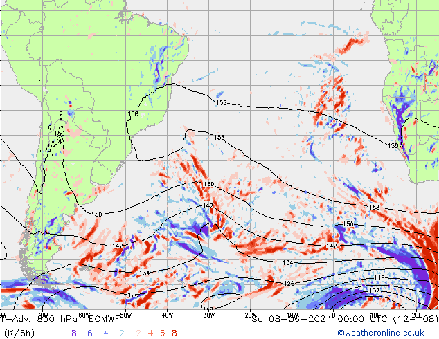 T-Adv. 850 hPa ECMWF Sa 08.06.2024 00 UTC