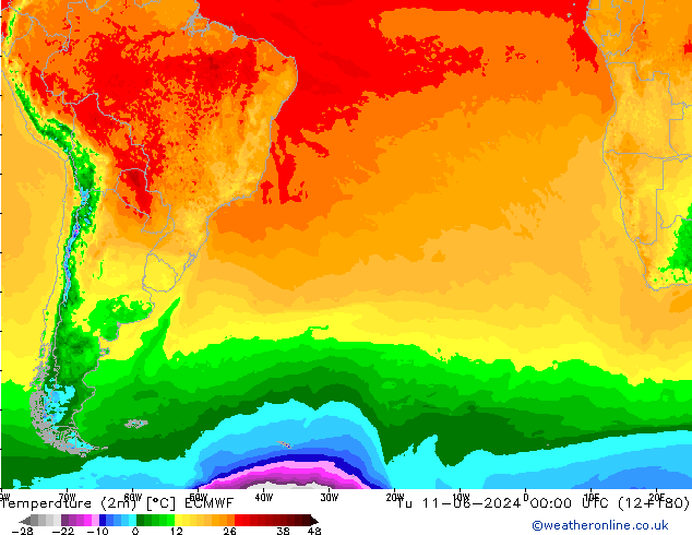 Temperatura (2m) ECMWF Ter 11.06.2024 00 UTC