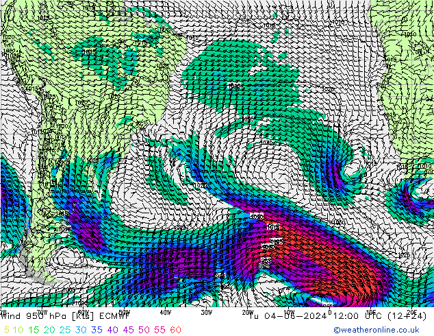 Wind 950 hPa ECMWF Tu 04.06.2024 12 UTC