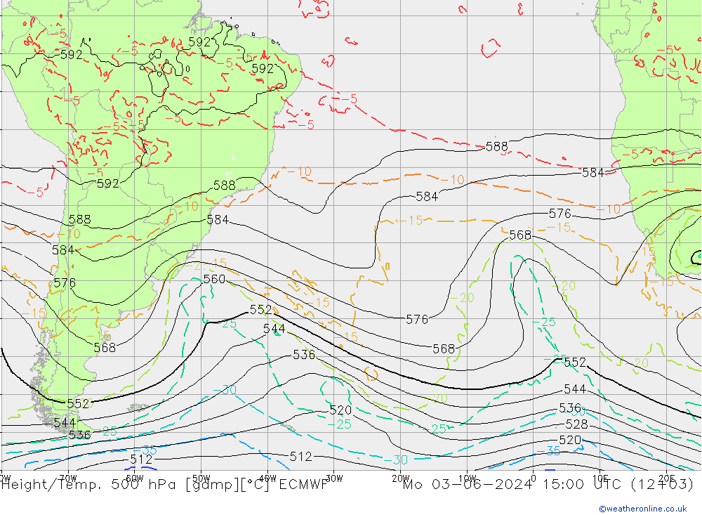 Height/Temp. 500 hPa ECMWF Mo 03.06.2024 15 UTC