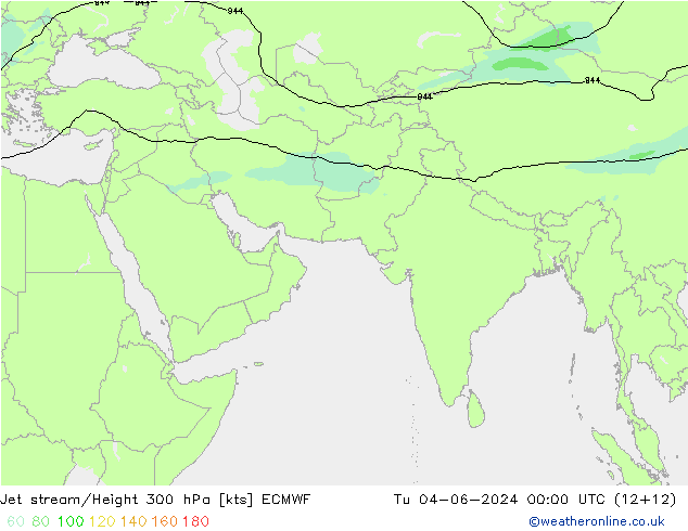 Jet stream/Height 300 hPa ECMWF Tu 04.06.2024 00 UTC